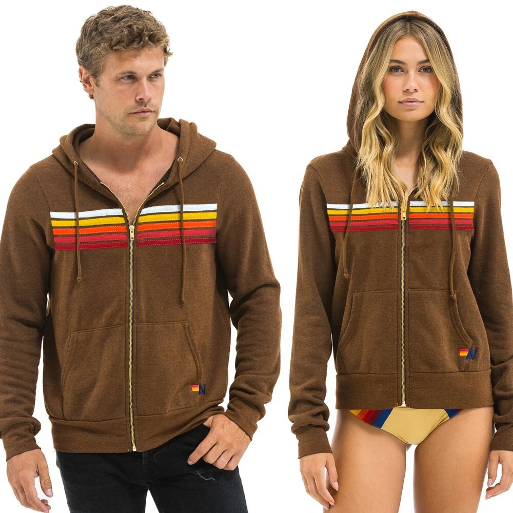 Aviator Nation 5 STRIPE HOODIE - CHOCOLATE // RAINBOW WHITE Large